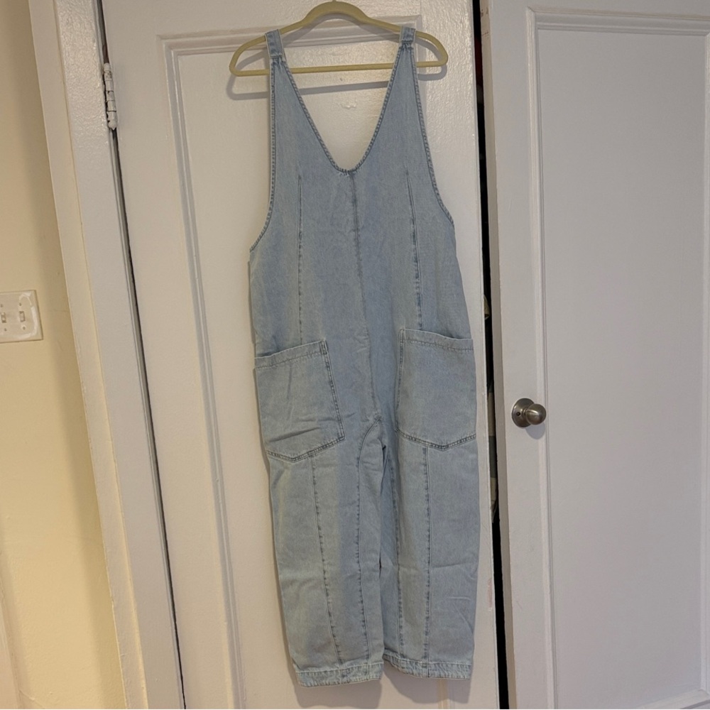 Free People High Roller Light Wash Denim Overalls Jumpsuit